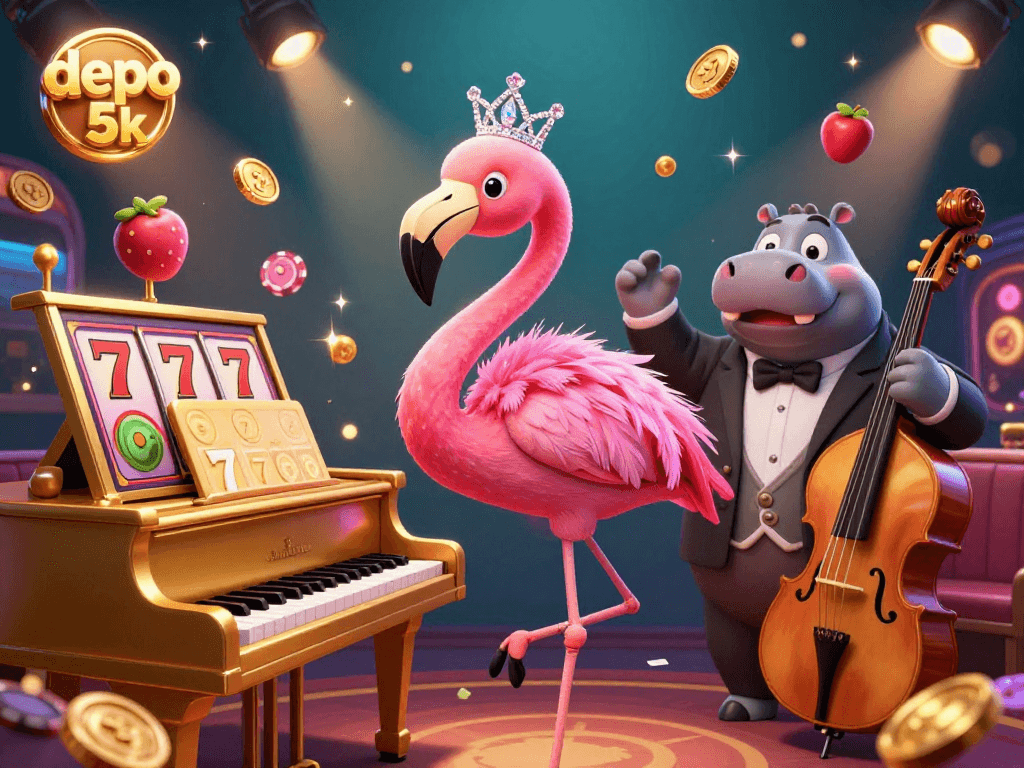 Engage in thrilling games of depo 5k slot reels surrounded by a lively casino atmosphere.