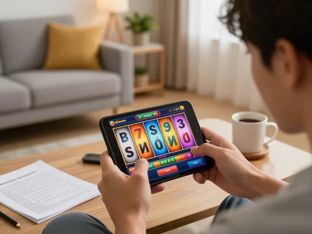 Player immersed in situs slot gacor gameplay on smartphone, showcasing an exciting casino experience.