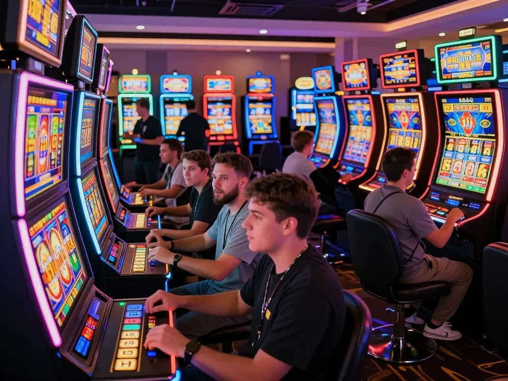 Players experiencing the thrill of slot online with vibrant machines and excited reactions on the casino floor.