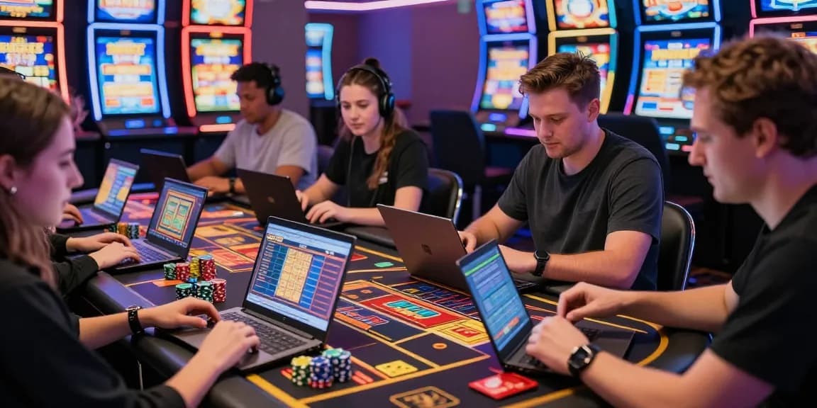 Engaging players at https://tootingpharmacypractice.co.uk/ enjoying vibrant non-UK casino games in a lively environment with colorful slot machines.