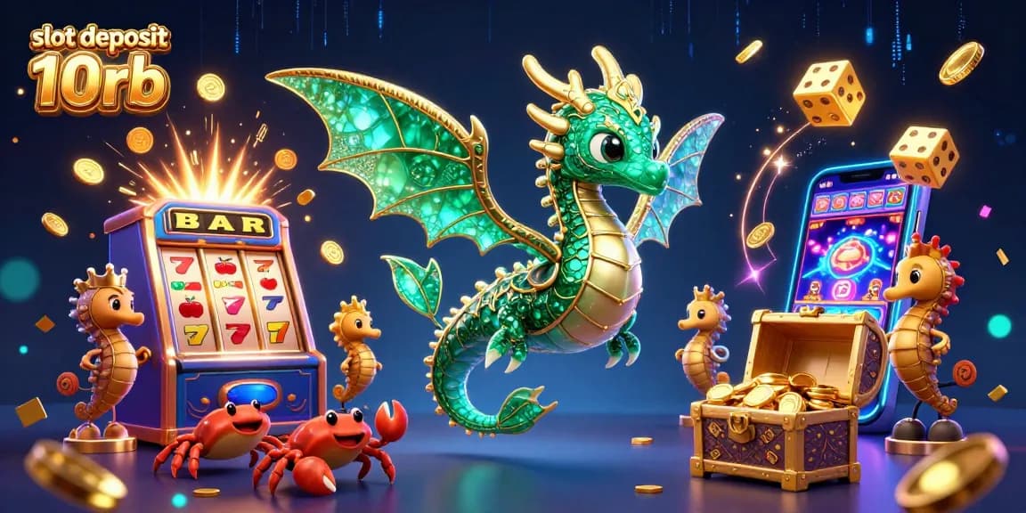 Experience thrilling wins with slot deposit 10rb in this vibrant 3D casino scene full of action and excitement.