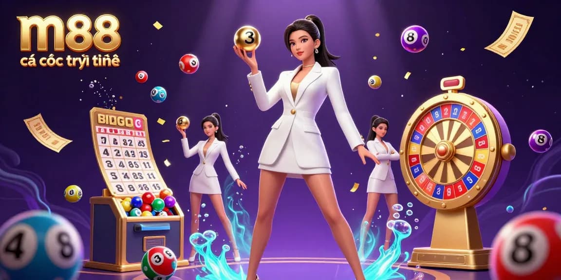 Tham gia m88 cá cược trực tuyến với các yếu tố casino năng động, một người phụ nữ châu Á lôi cuốn và hình ảnh sống động.