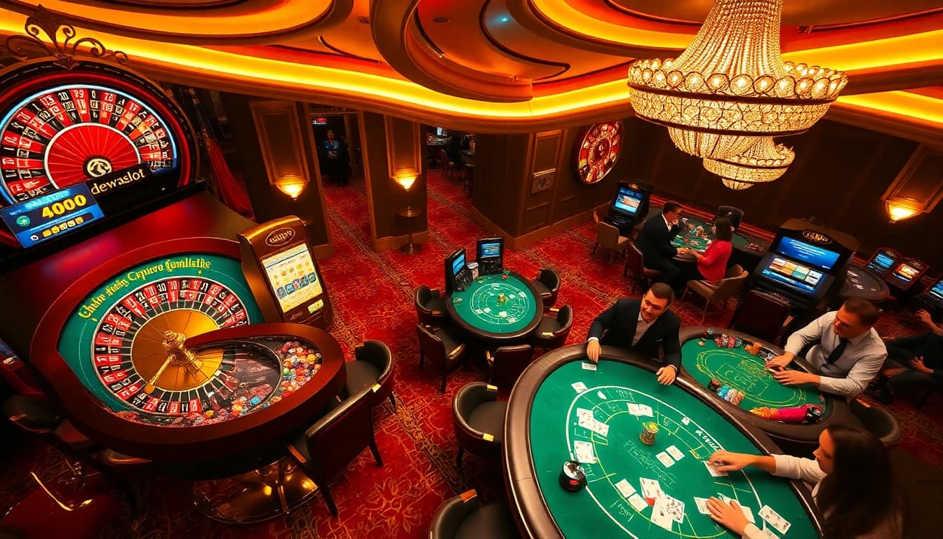 Experience the thrill of dewaslot with vibrant slot machines and elegant poker tables.