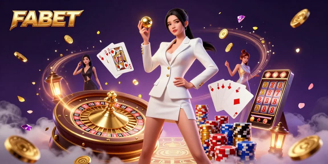 Experience thrilling moments at FABET with this dynamic casino illustration showcasing a confident player.