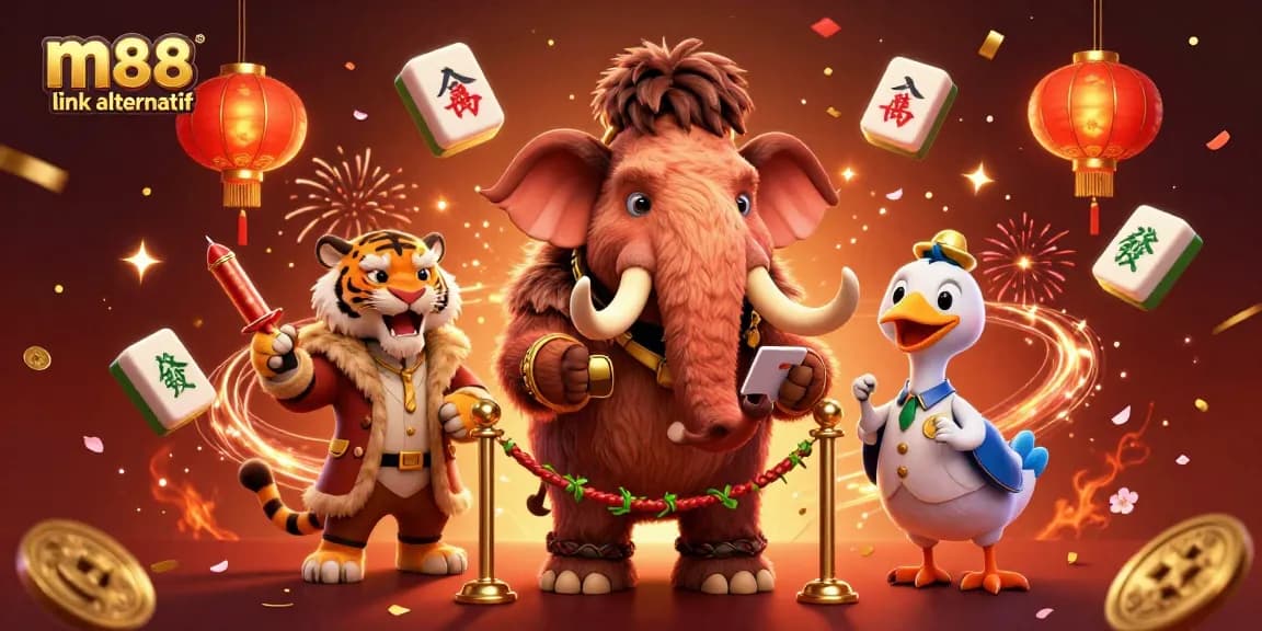 Experience vibrant action at m88 link alternatif with cartoon casino characters in a festive atmosphere.