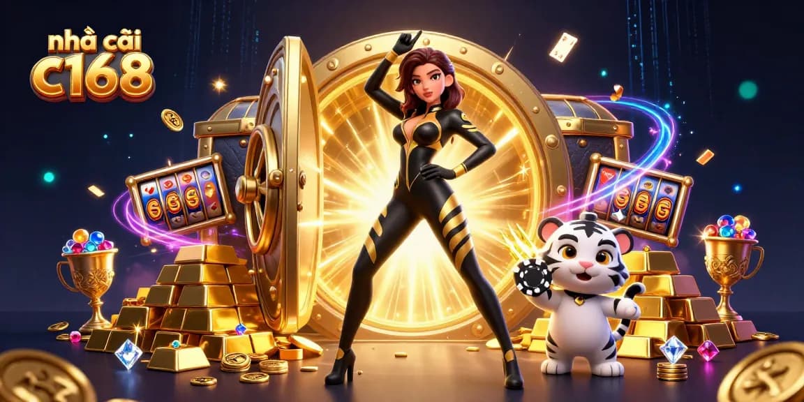 Engage in thrilling gameplay at nhà cái c168 with vibrant casino elements and a dazzling tiger theme.