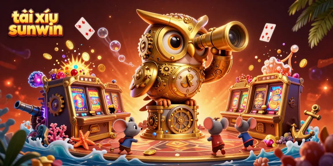 Engaging tài xỉu sunwin scene with a golden owl and whimsical casino elements.