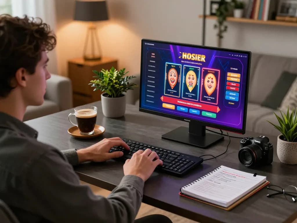 Person using laptop at home for gaming on Canadian online casinos, surrounded by strategy notes and coffee