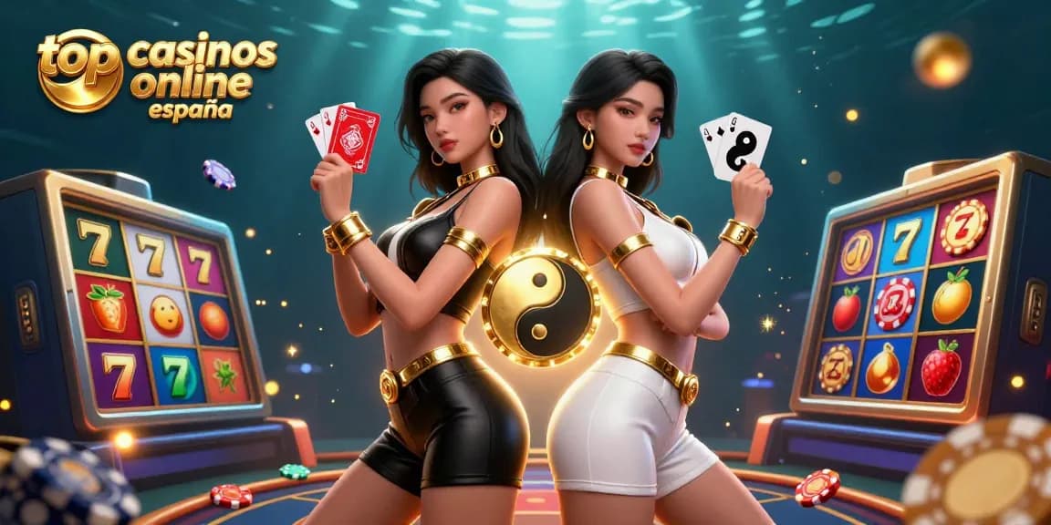 Playing cards showcase top casinos online españa with detailed 3D visuals of a vibrant casino scene.