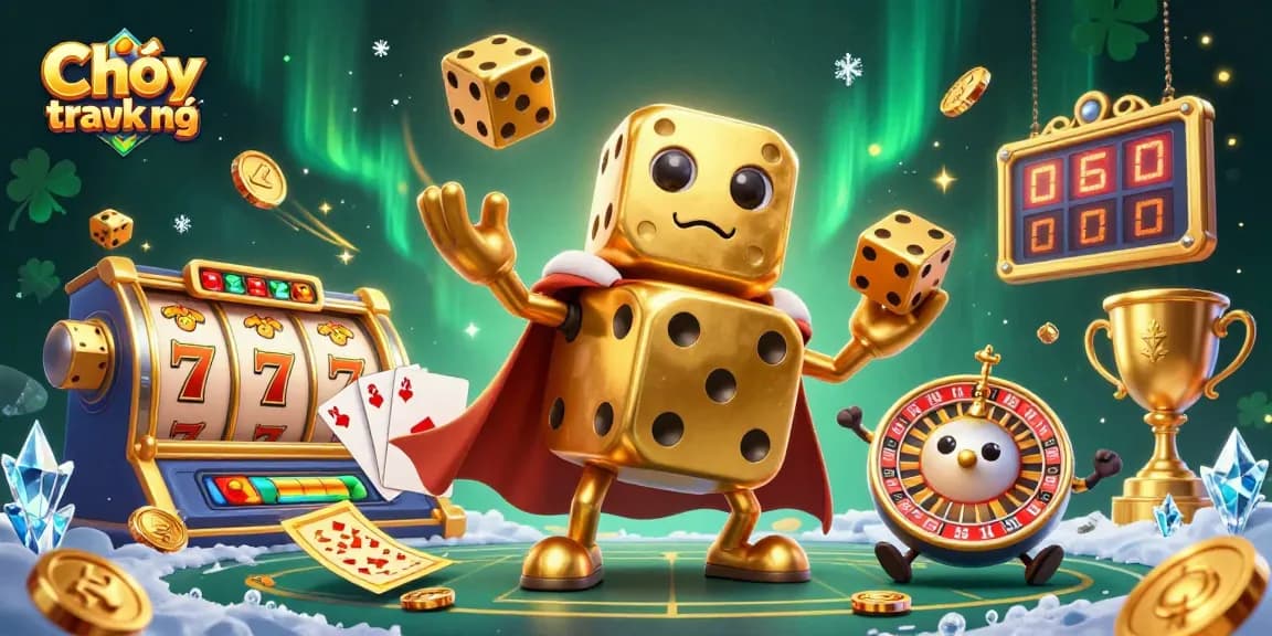 Engaging scene illustrating Chơi có trách nhiệm with a golden dice golem and slot elements.