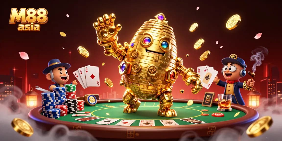 Experience winning thrills at M88 asia with vibrant casino-themed illustration.