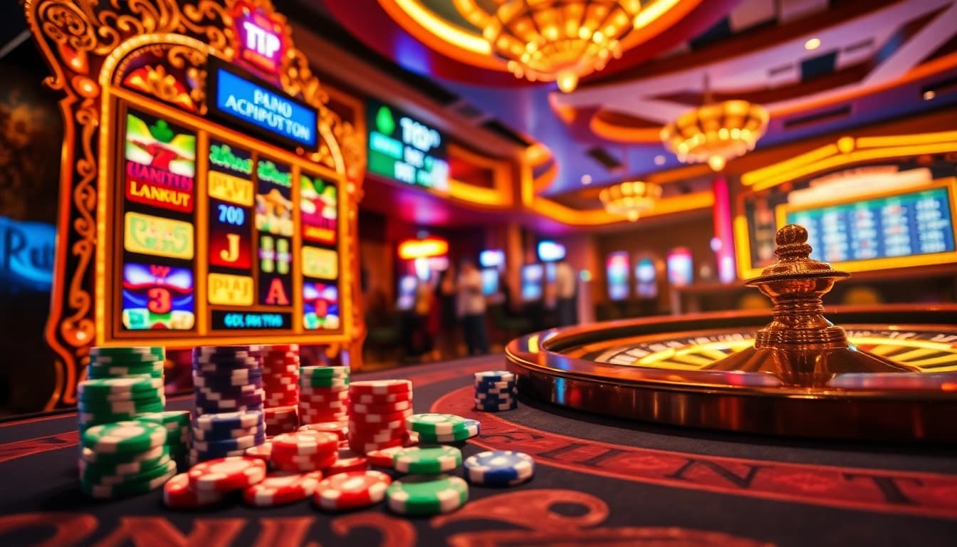 Experience the thrill of ktp jitu with lively slot machines, colorful poker chips, and exciting gameplay.