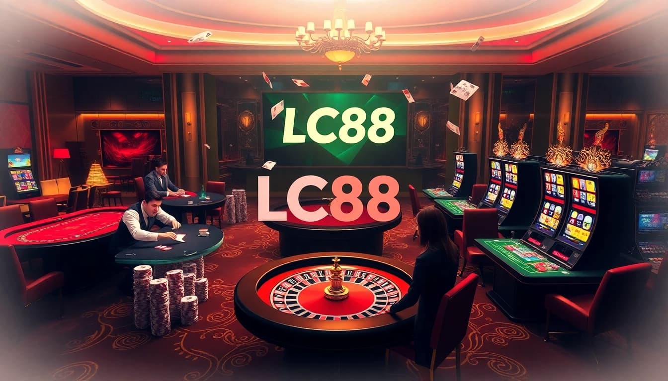 Engaged players enjoying their experience at LC88's online casino with vibrant gaming elements.