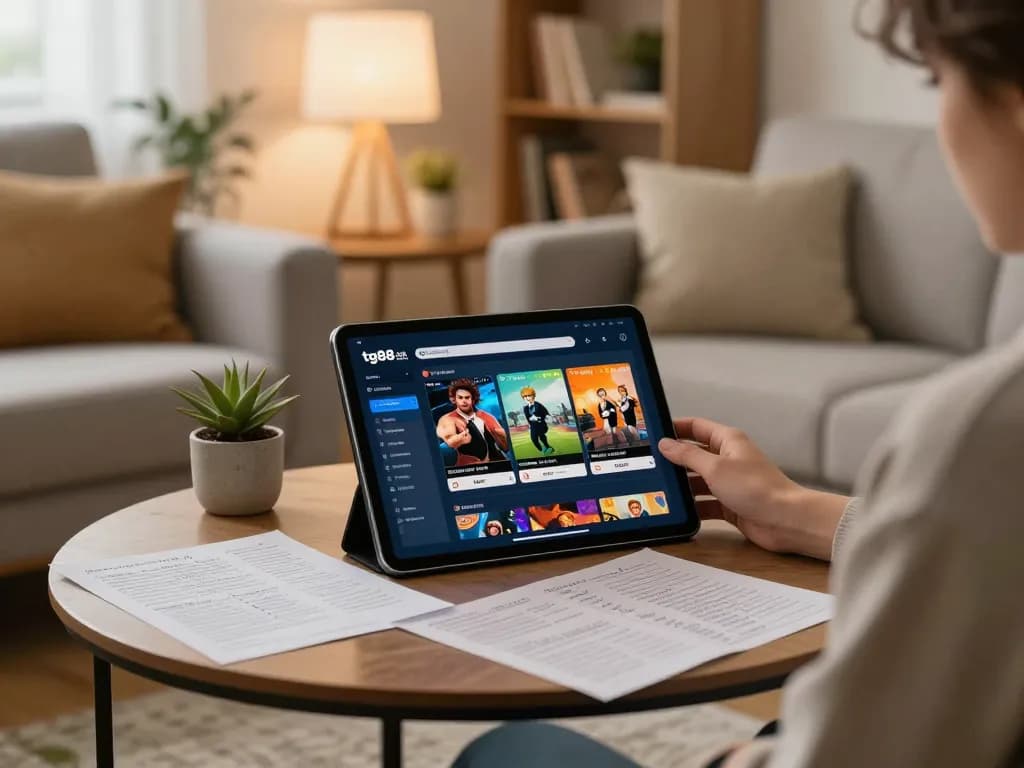 Online gaming with tg88 com showcased on tablet, creating a cozy atmosphere for responsible betting