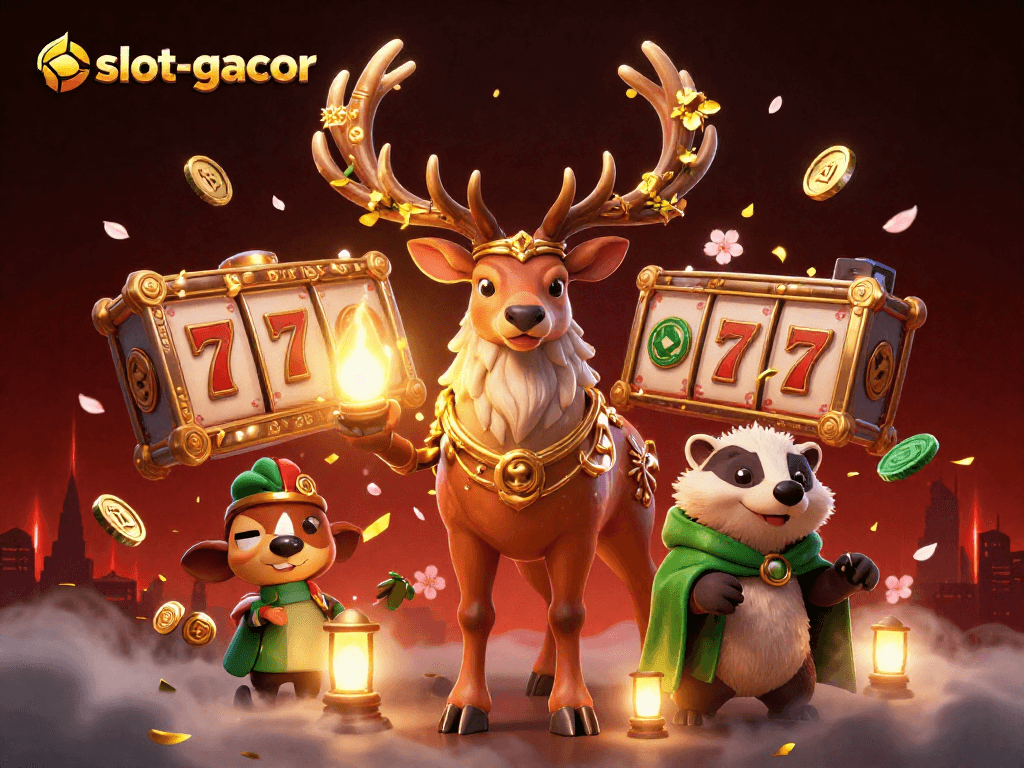 Spin the jackpot reels of slot-gacor in this vibrant casino-themed illustration.