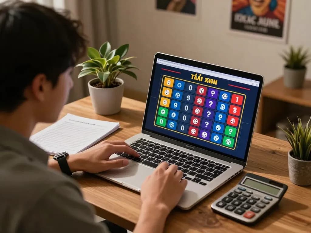Mẹo chơi tài xỉu focus on player analyzing online betting strategies in cozy home setting