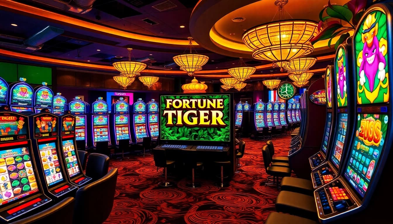 Spin the reels of สล็อต Fortune Tiger ใหม่ล่าสุด in a vibrant casino filled with excitement.