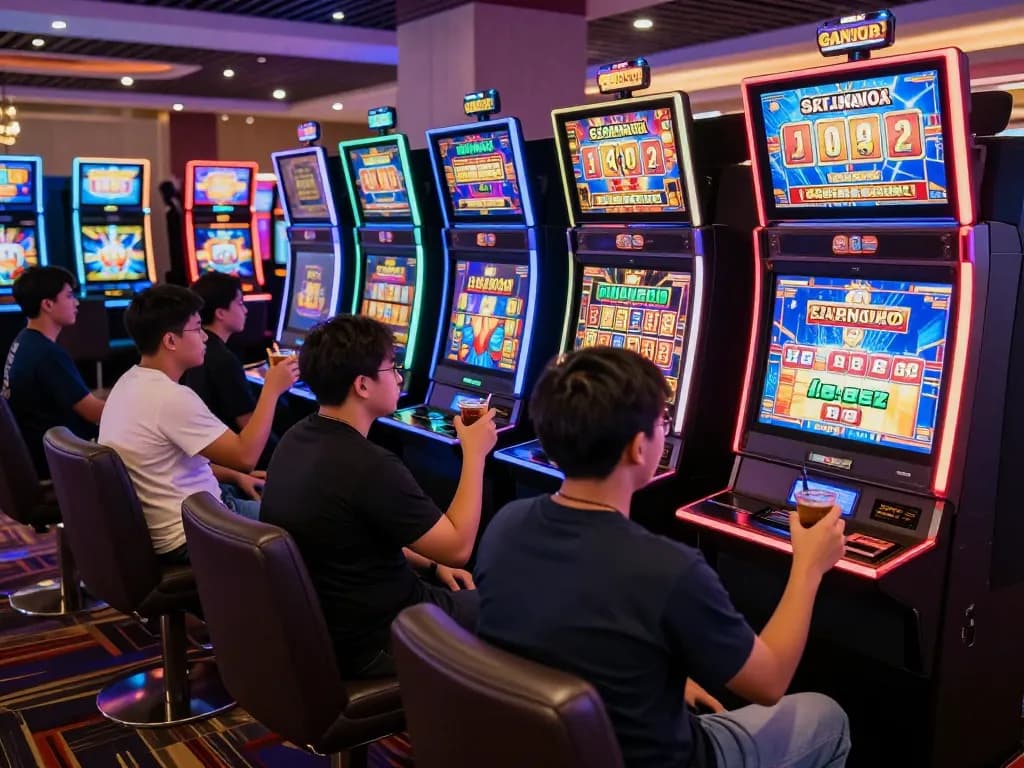Players engaging excitement at a slot gacor casino, experiencing thrilling jackpots and vibrant atmosphere.
