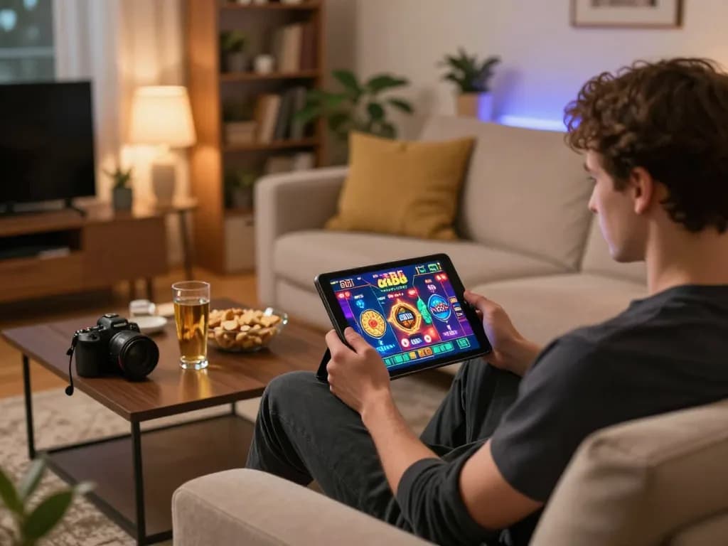 Engaging online gaming experience at home with aa88 casino interface visible on tablet