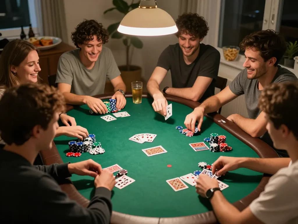 Players engaging in a thrilling home poker night while strategically betting with Poker Online Domino QQ