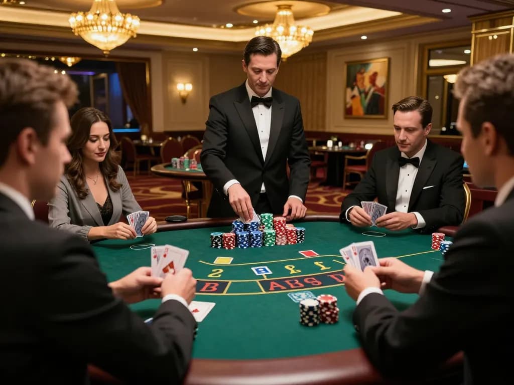 A thrilling blackjack game at nhà cái nk88 with players showing strategy and keen focus.