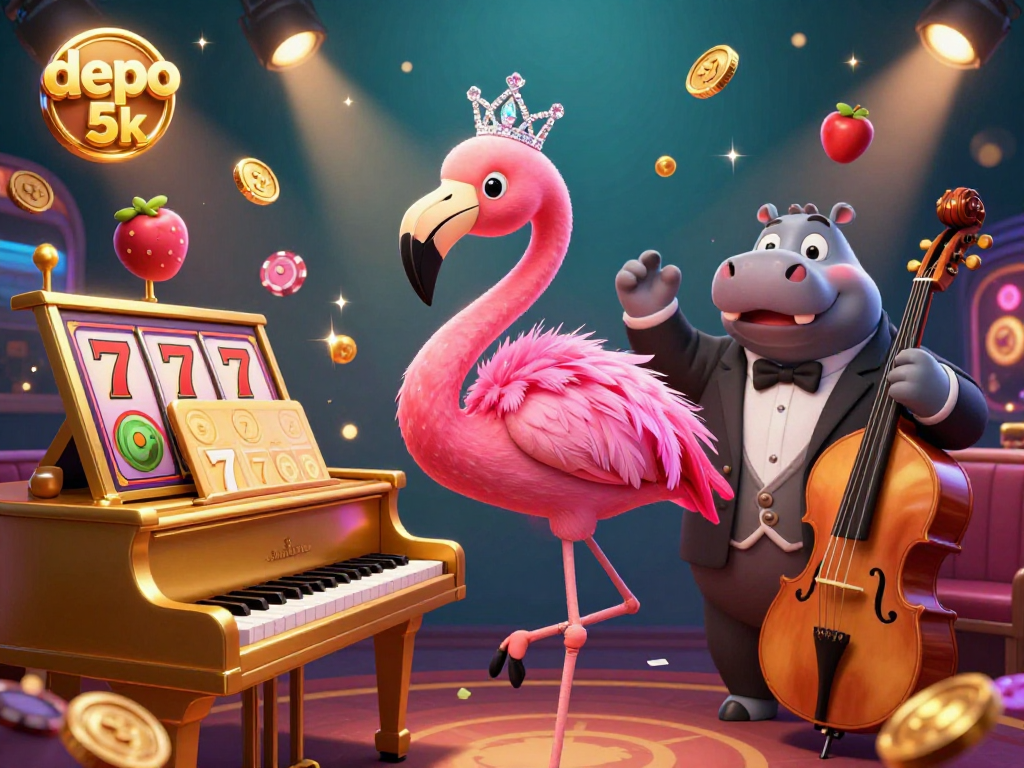 Engage in thrilling games of depo 5k slot reels surrounded by a lively casino atmosphere.
