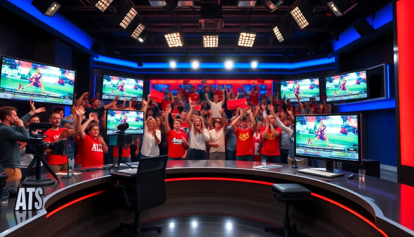 Engaging sports broadcasting scene showcasing cutting-edge technology and vibrant atmosphere.