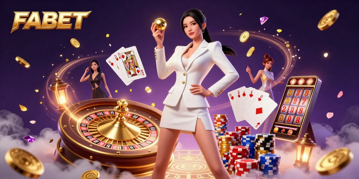 Experience thrilling moments at FABET with this dynamic casino illustration showcasing a confident player.
