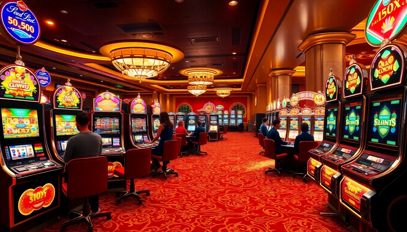 Experience thrilling slot gacor gameplay with vibrant visuals of casino players at slot machines.