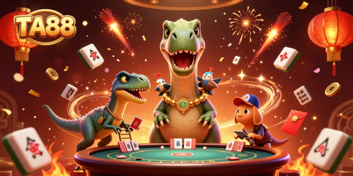 TA88 brings excitement as dinosaurs enjoy a vibrant casino atmosphere with playful gambling elements.