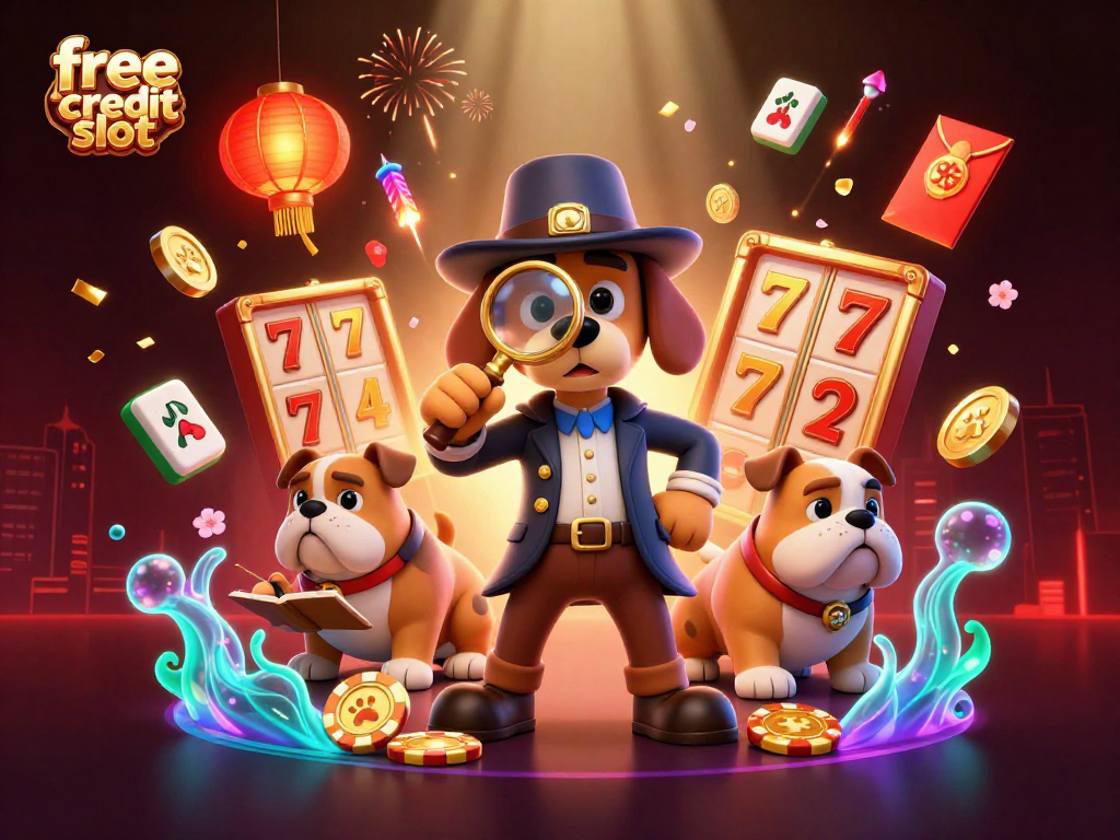 Experience the thrill of free credit slot with detectives and golden poker chips in this vibrant scene