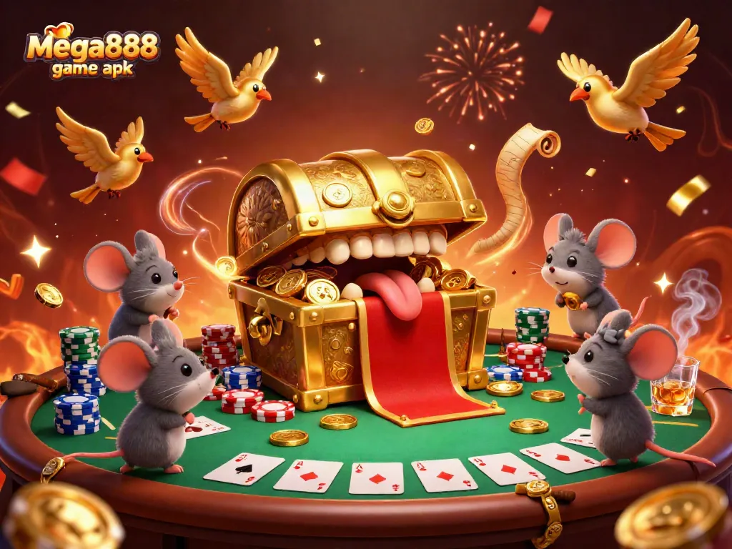 Spin the reels of mega888 game apk at this lively casino scene with treasure and adventure.