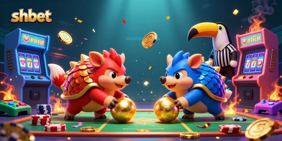 Experience the excitement of shbet with a vibrant scene of animated pangolin characters engaging in a colorful casino game showdown.