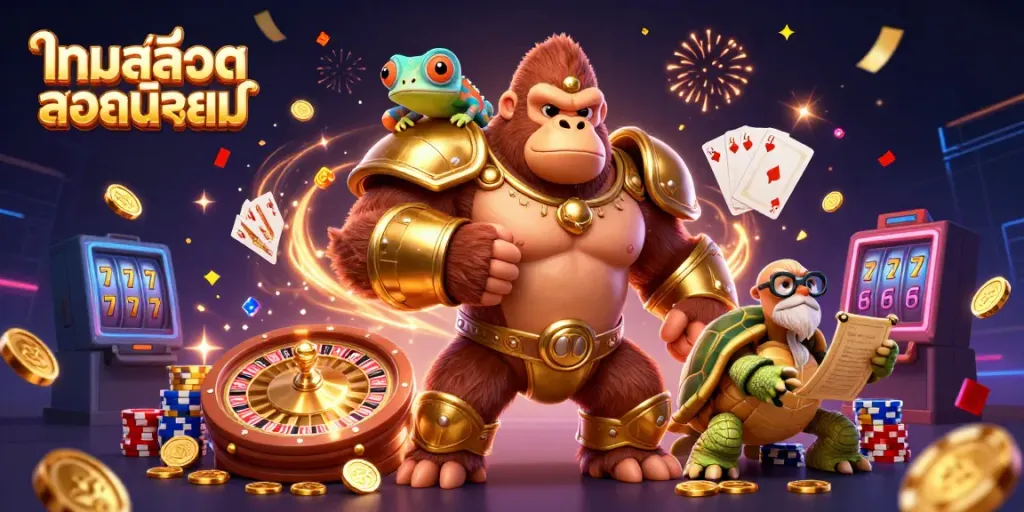 Spin the reels and win with popular slot games, showcasingเกมสล็อตยอดนิยม in vibrant casino ambiance.