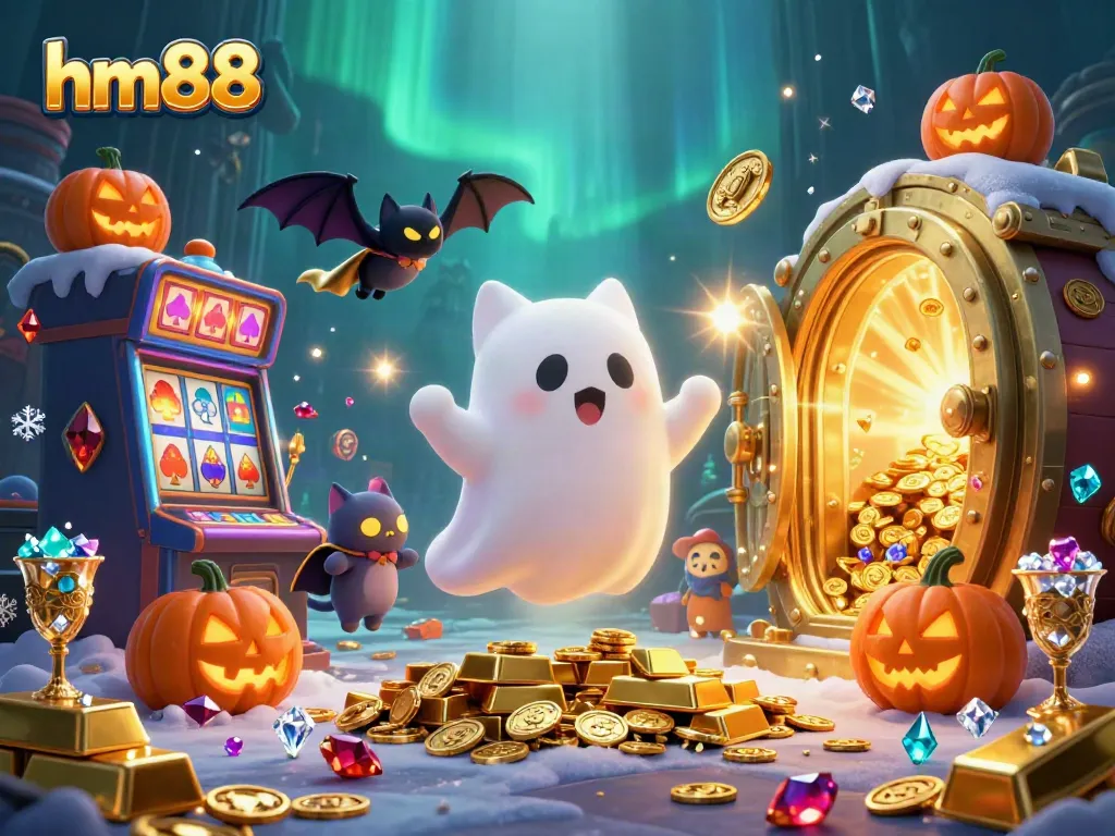 Experience exciting gameplay at hm88 with our engaging ghost cat character in a vibrant casino scene.