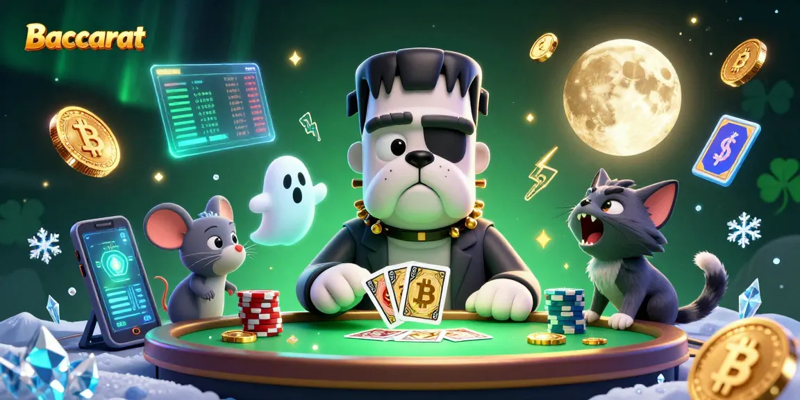 Baccarat card game illustrated with unique characters and vibrant casino elements, showcasing thrilling gameplay.