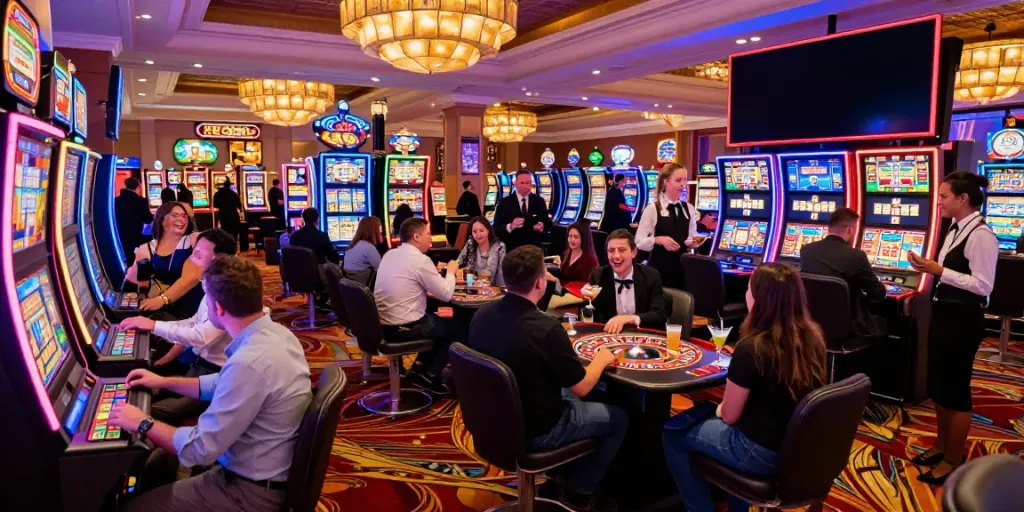 Casino gaming scene featuring Lucky777 slot machines and vibrant atmosphere.