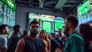 Experience Sports Betting excitement with fans at a high-tech betting kiosk showcasing live odds.