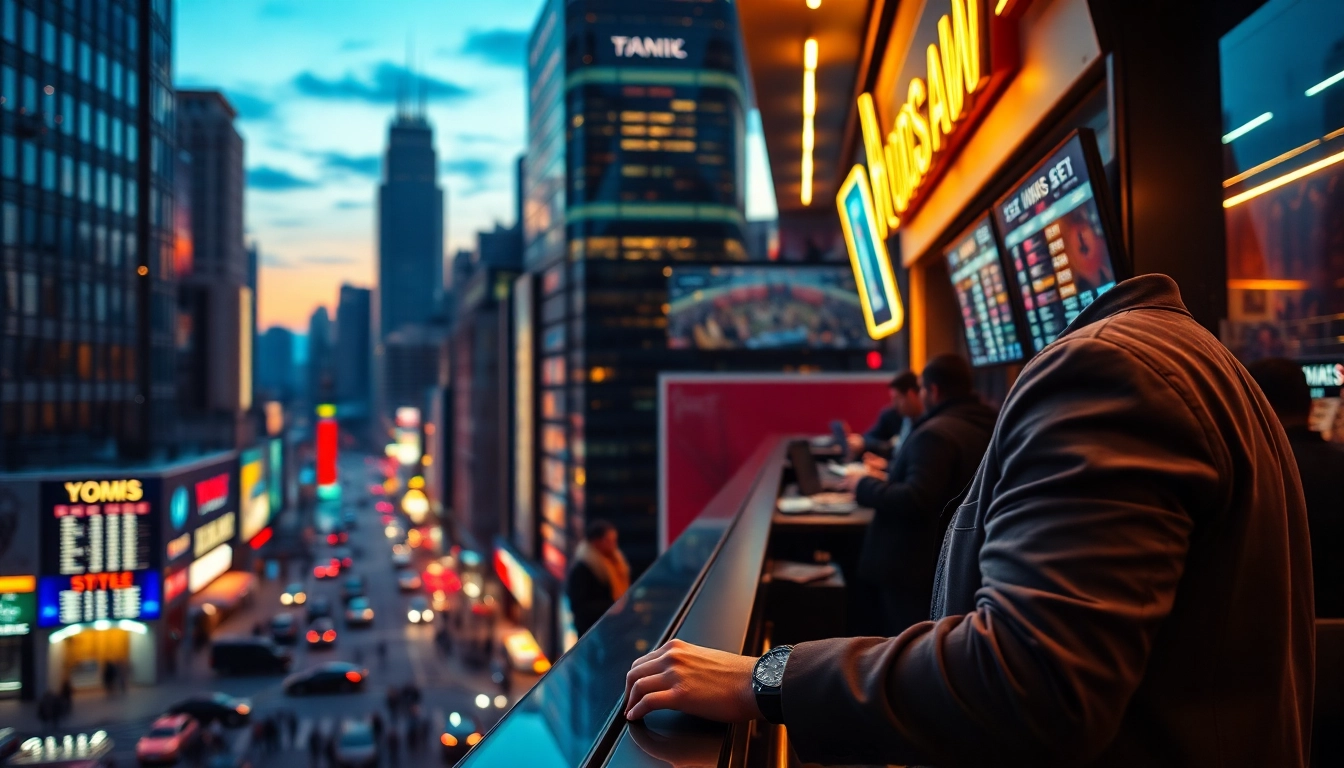 Engaging online Betting experience at a modern sportsbook in a vibrant city setting.