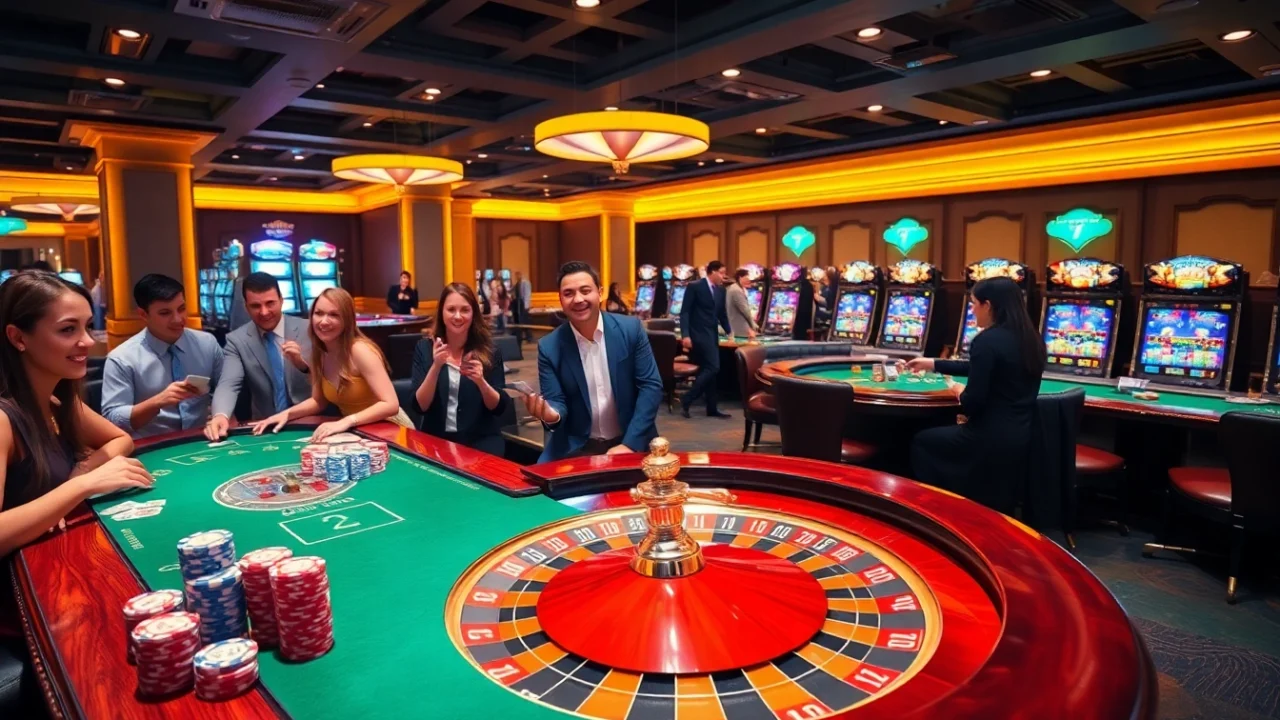 Players enjoying high-stakes excitement at the 789 Win casino with vibrant gaming tables.