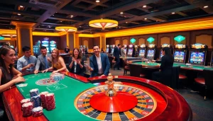 Players enjoying high-stakes excitement at the 789 Win casino with vibrant gaming tables.