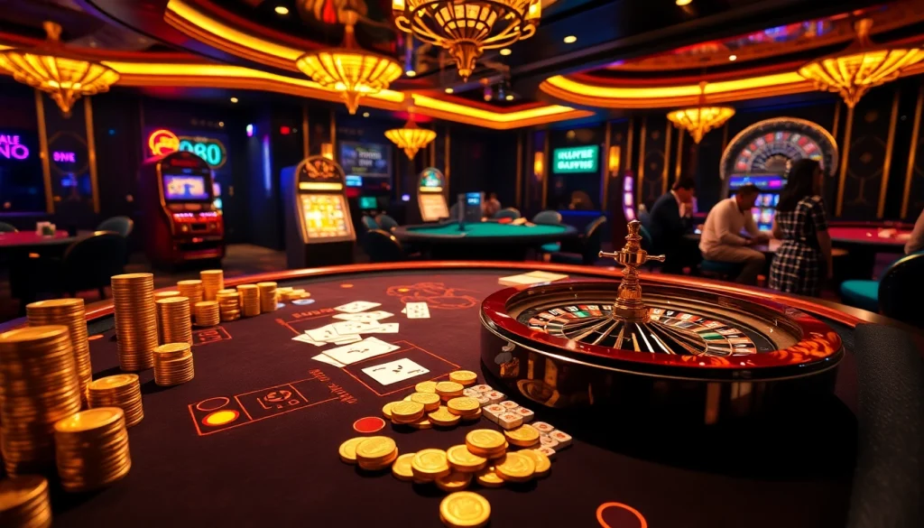 Players enjoying the excitement of SODO66 casino with vibrant tables and luxurious ambiance.