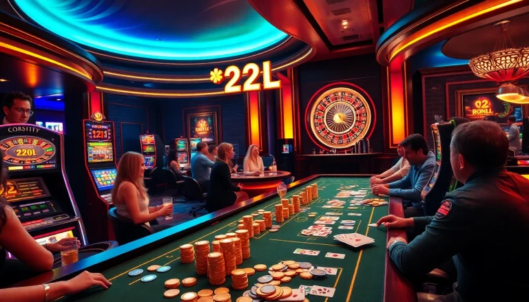 Players enjoying a thrilling gaming experience with the 22JL app at a luxury casino.