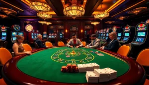 Excited players engaging at the poker table in a luxury setting at 79king casino.