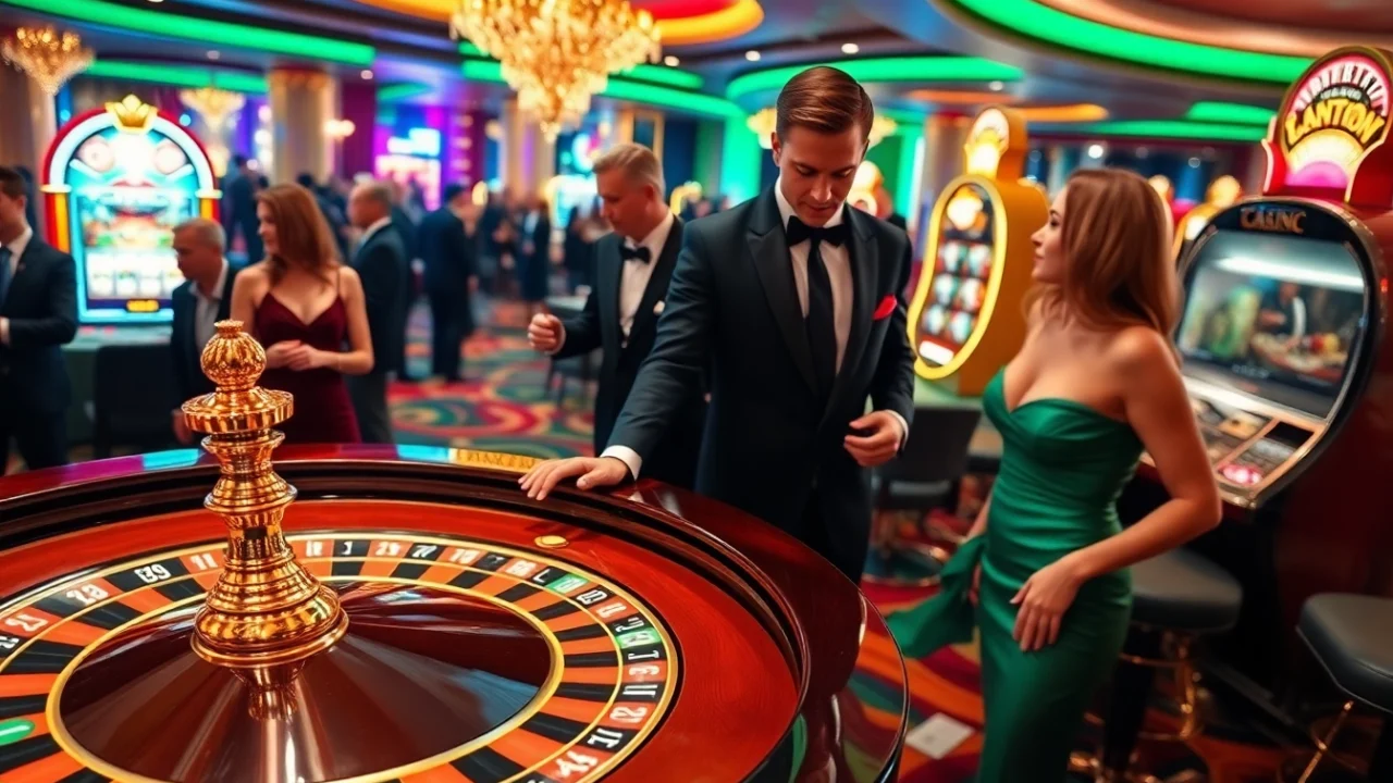 Players enjoying thrilling games at https://xx88.nl/, featuring roulette and slot machines in an exciting casino atmosphere.